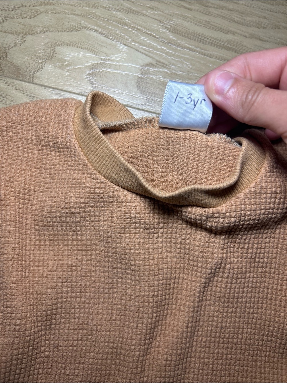 Kids Long Sleeve Ribbed Top in Peach - Picture 5 of 5